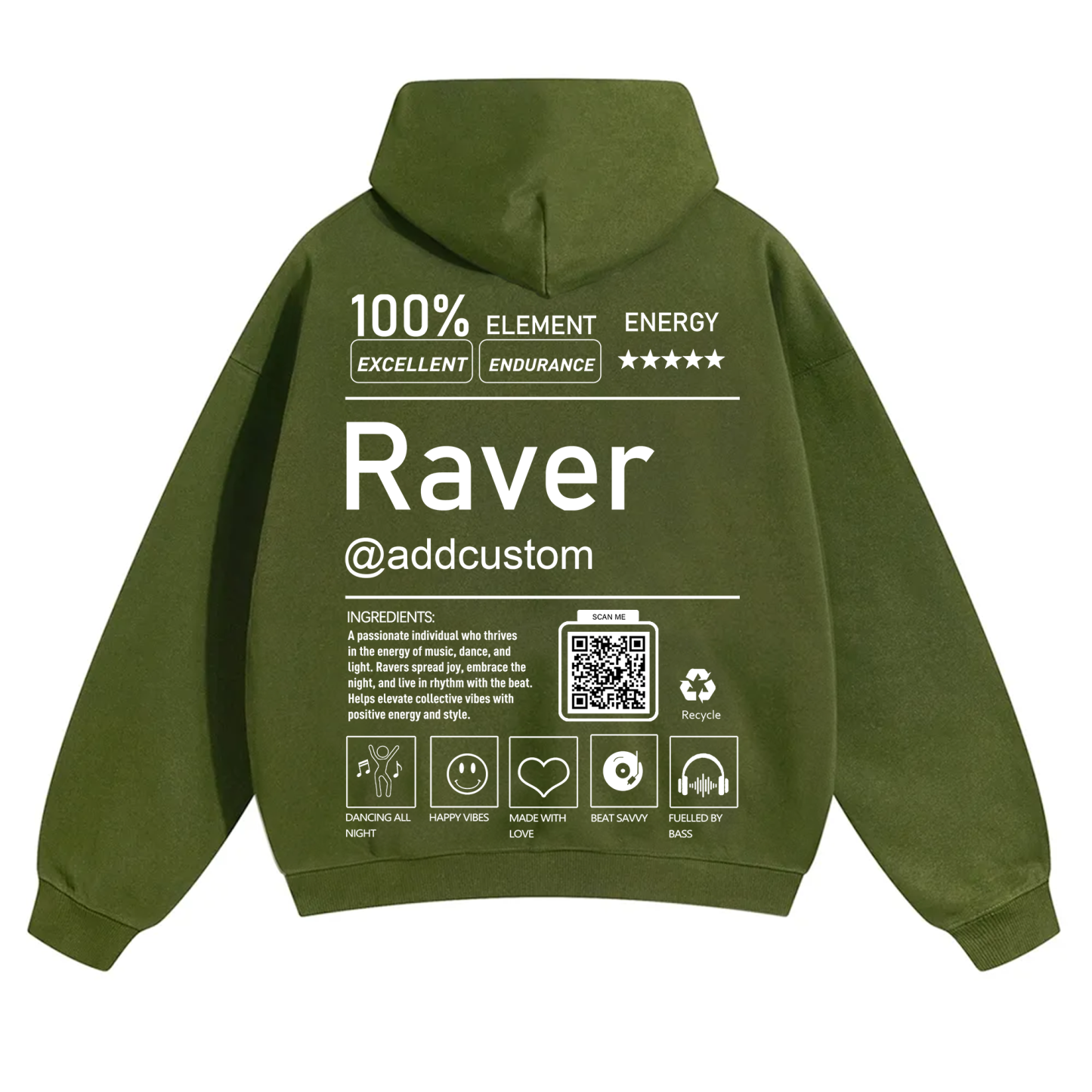 Addcustom QR Code Raver Solid Color Hoodie wearishow