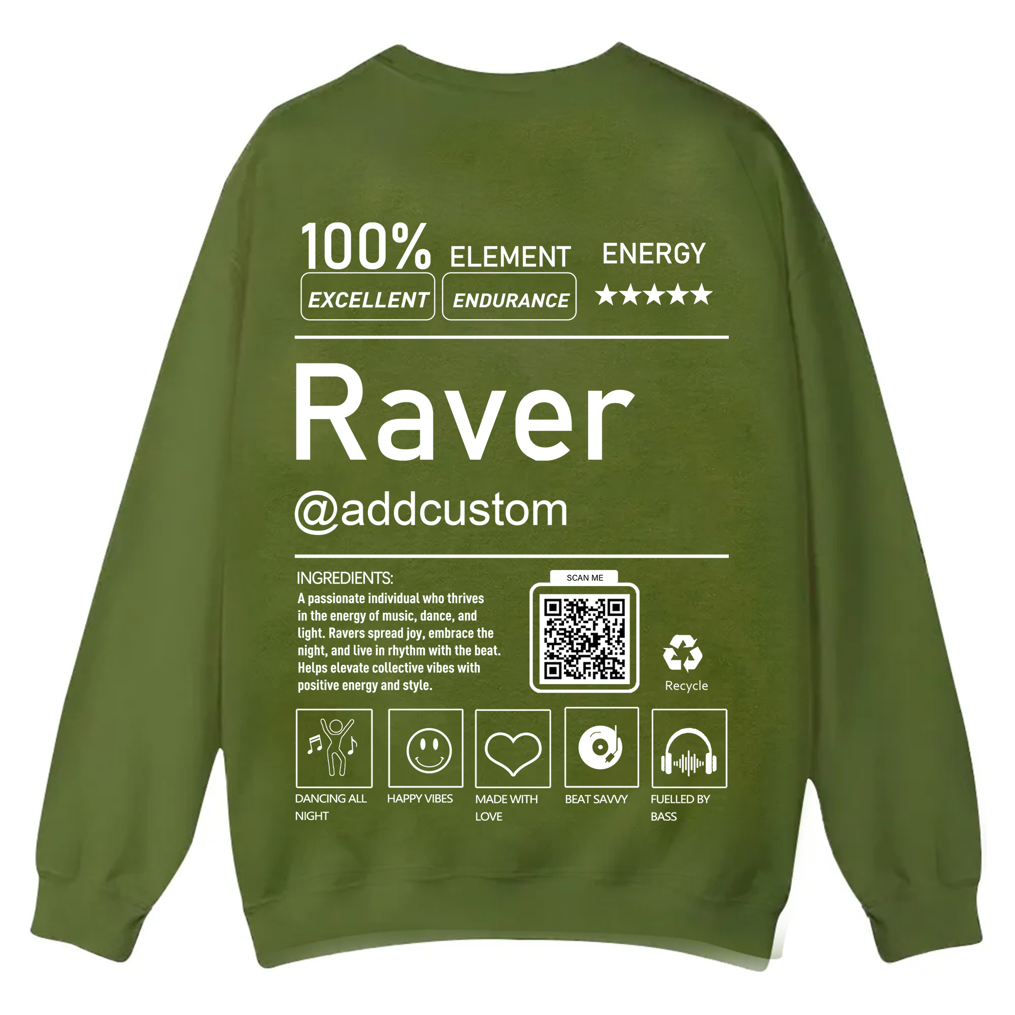 Addcustom QR Code Raver Casual Crewneck Sweatshirt wearishow
