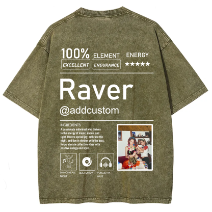 Addcustom  Photo Raver Unisex Fit Washed T-Shirt wearishow