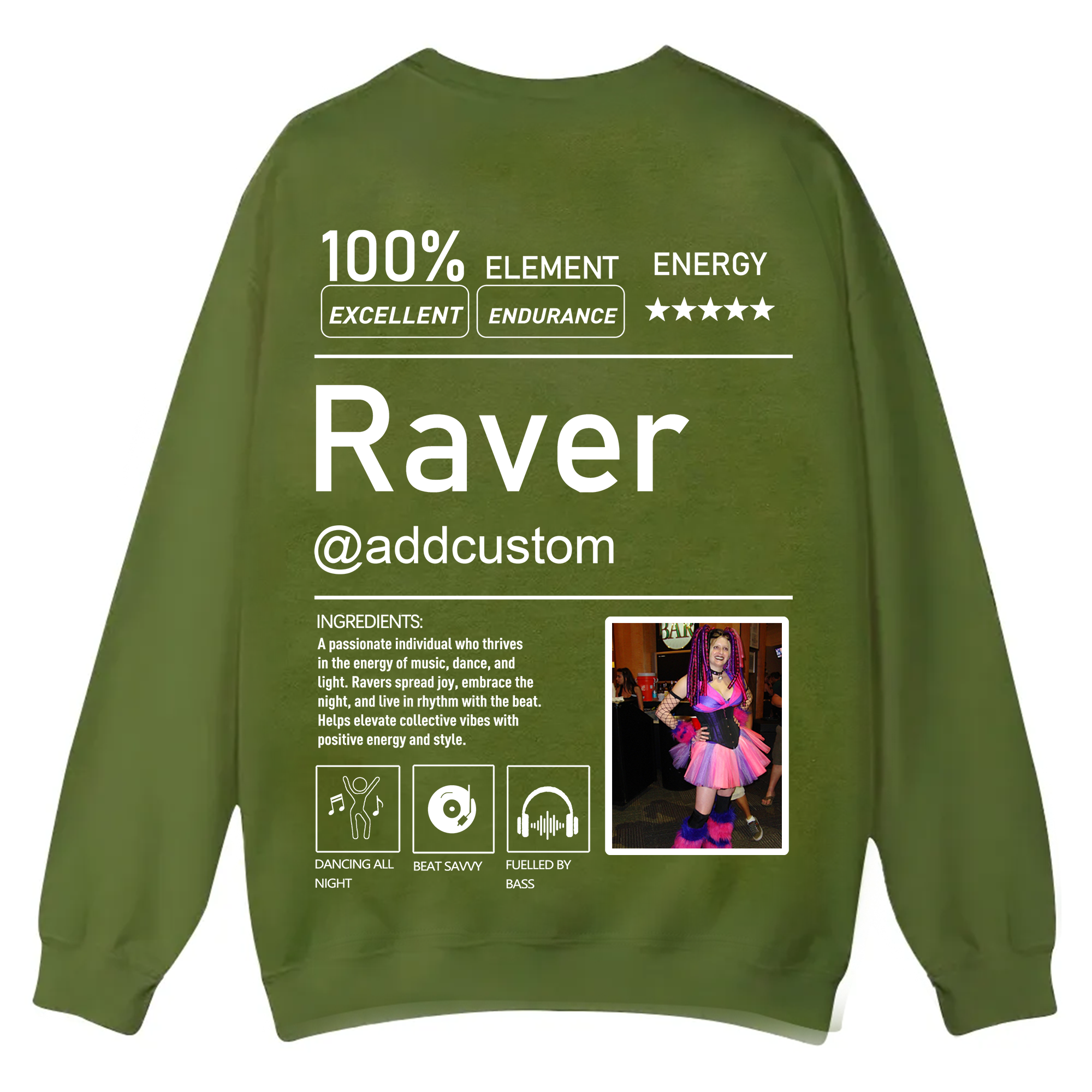 Addcustom  Photo Raver Casual Crewneck Sweatshirt wearishow