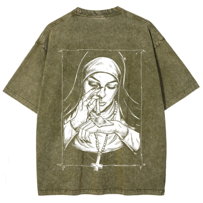 Unisex Vintage Washed  Evil Nun art t-Shirt