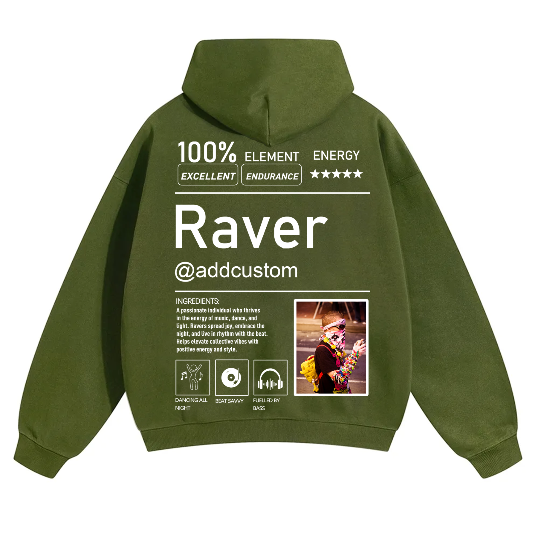 Addcustom Photo Raver Solid Color Hoodie wearishow