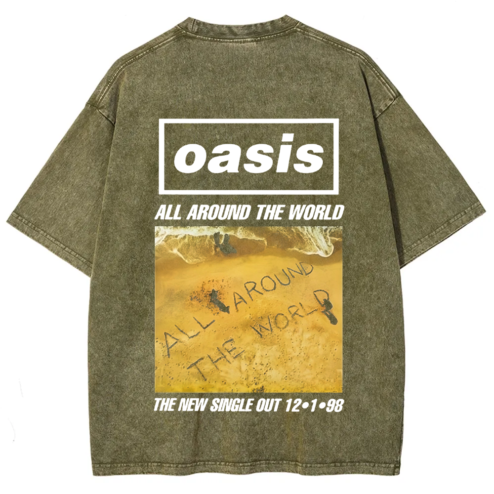 Unisex Vintage Washed Oasis Band All Around the World  t-Shirt