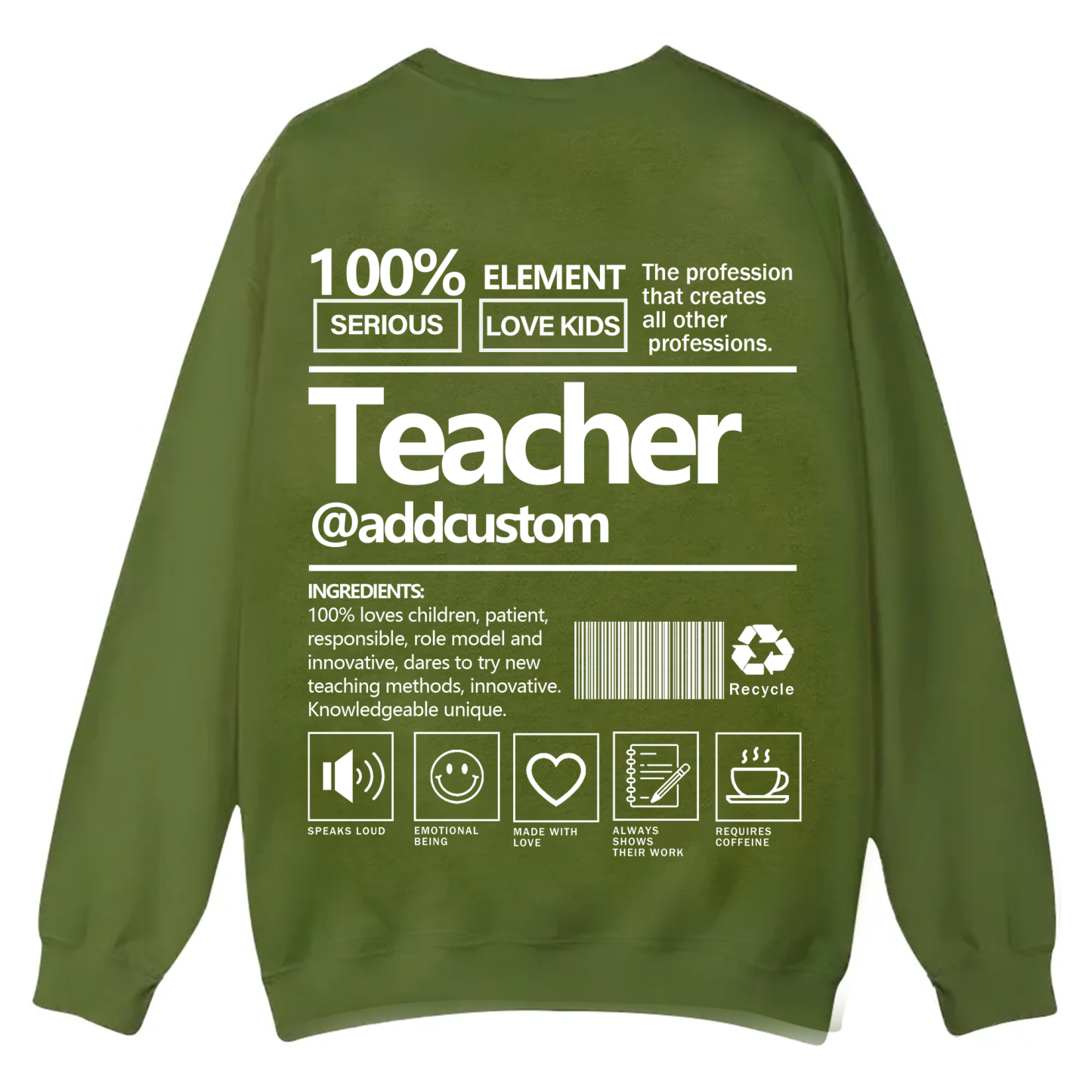 Teacher Addcustom Casual Crewneck Sweatshirt wearishow