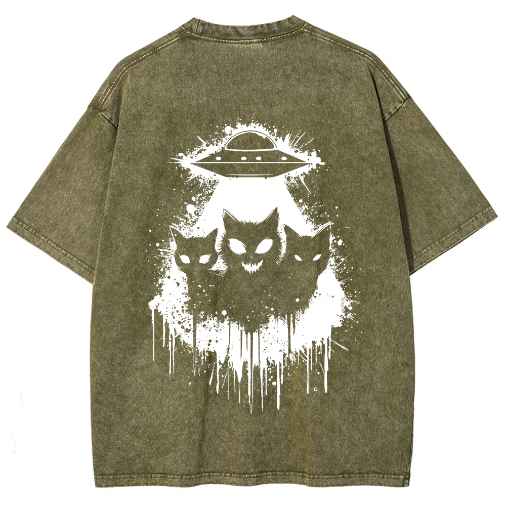 Unisex Vintage Black Cats Cat Face UFO On t-Shirt