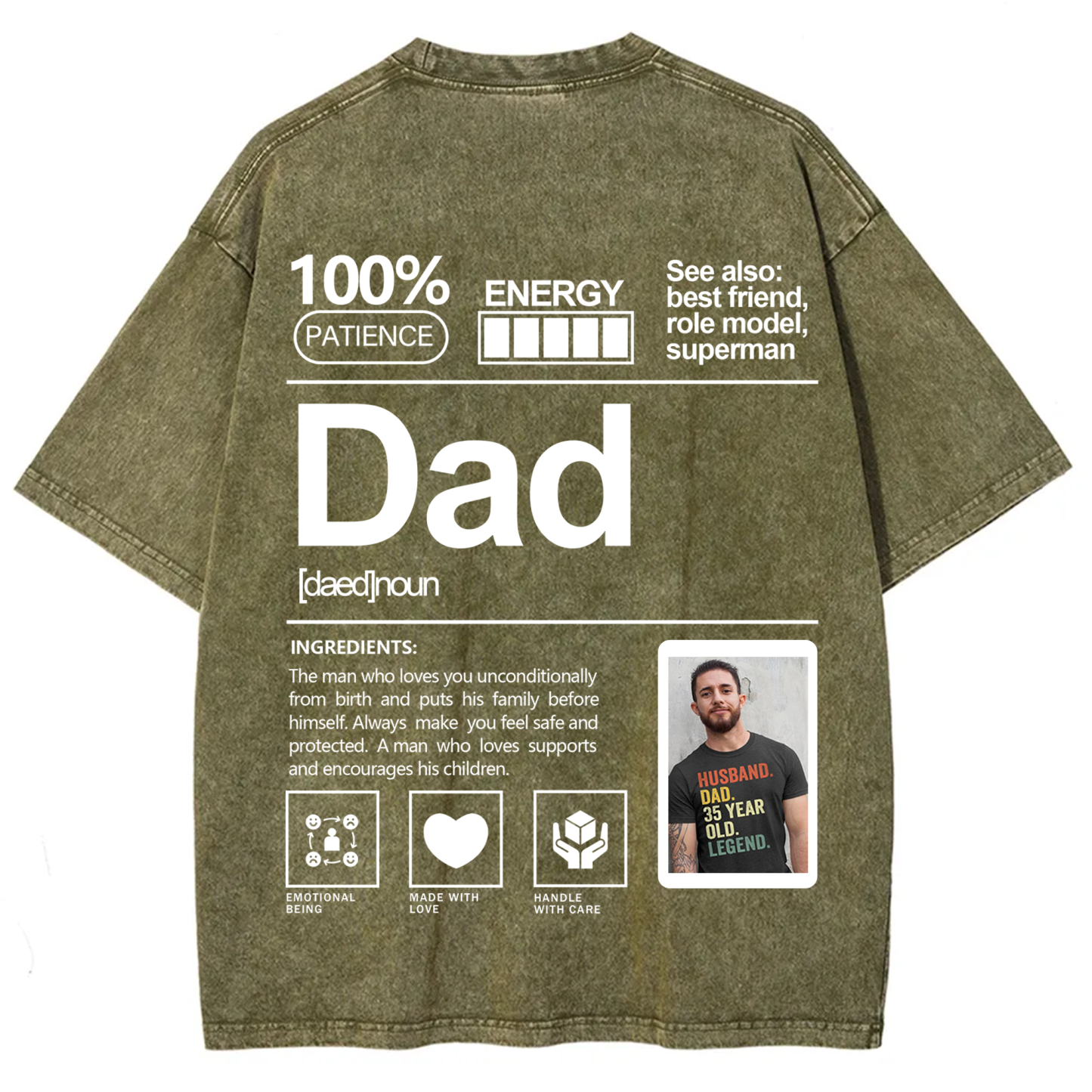 Addcustom Photo Dad Washed T-Shirt