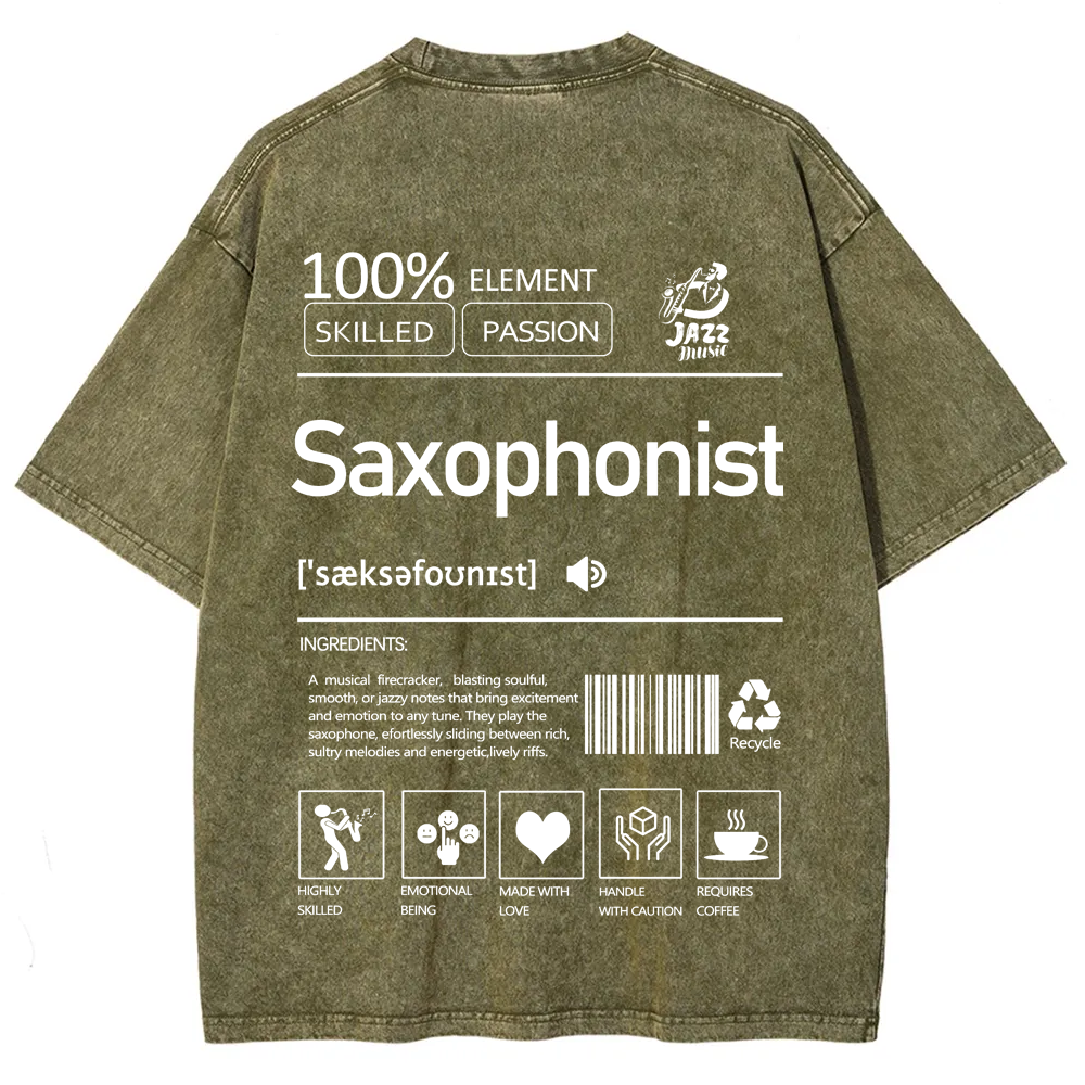 Saxophonist Unisex Fit Washed T-Shirt  wearishow