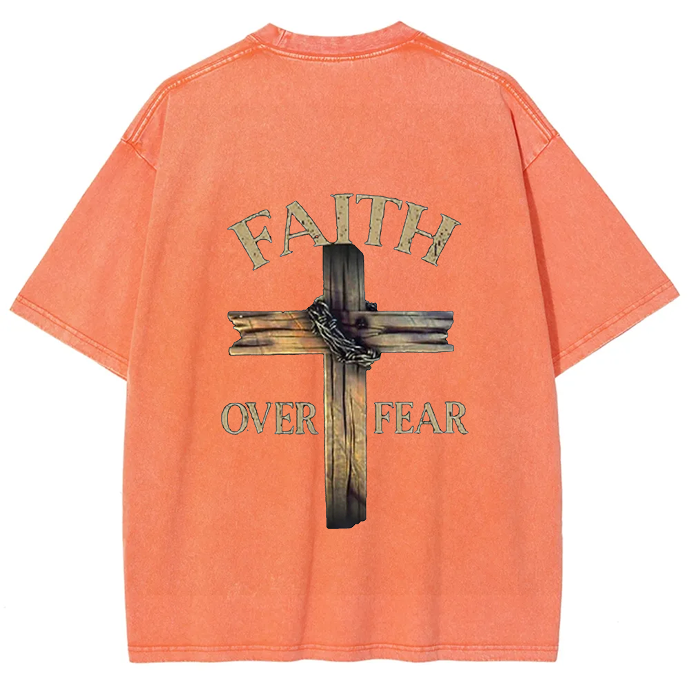 Faith Over Fear Cross Unisex Fit Washed T-Shirt