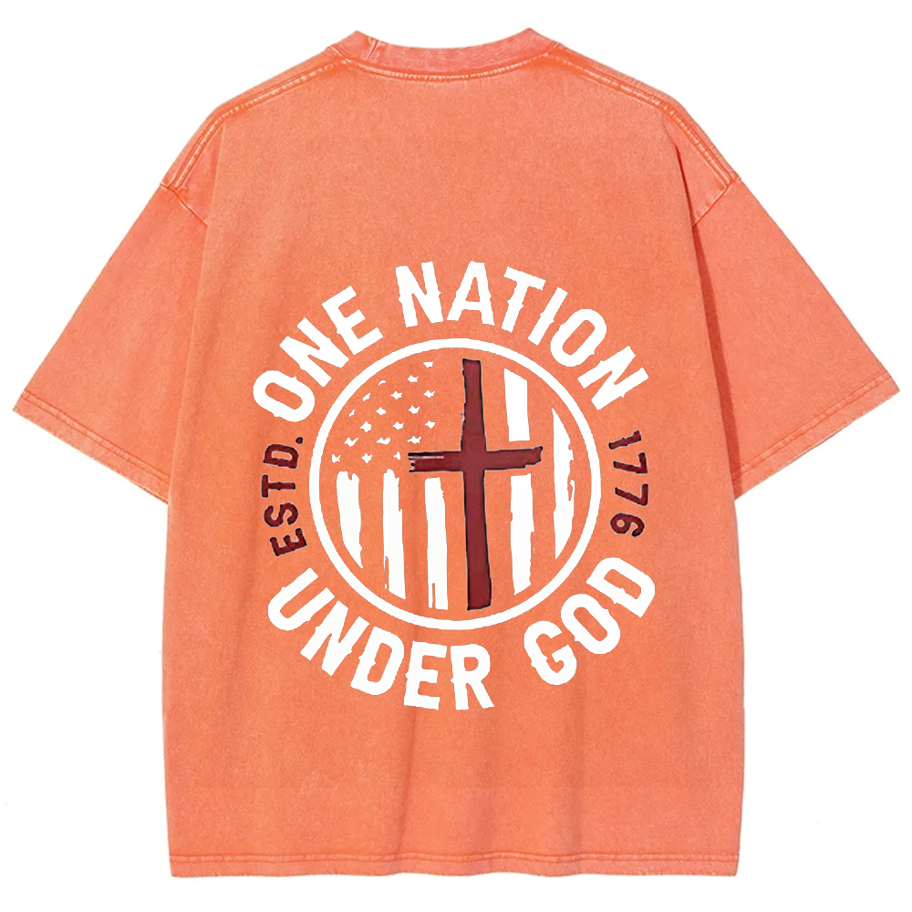 One Nation Under God ESTD 1776 Unisex Fit Washed T-Shirt