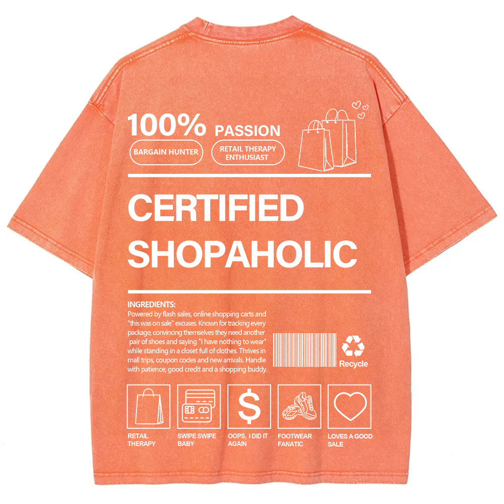 Certified Shopaholic Unisex Fit Washed T-Shirt