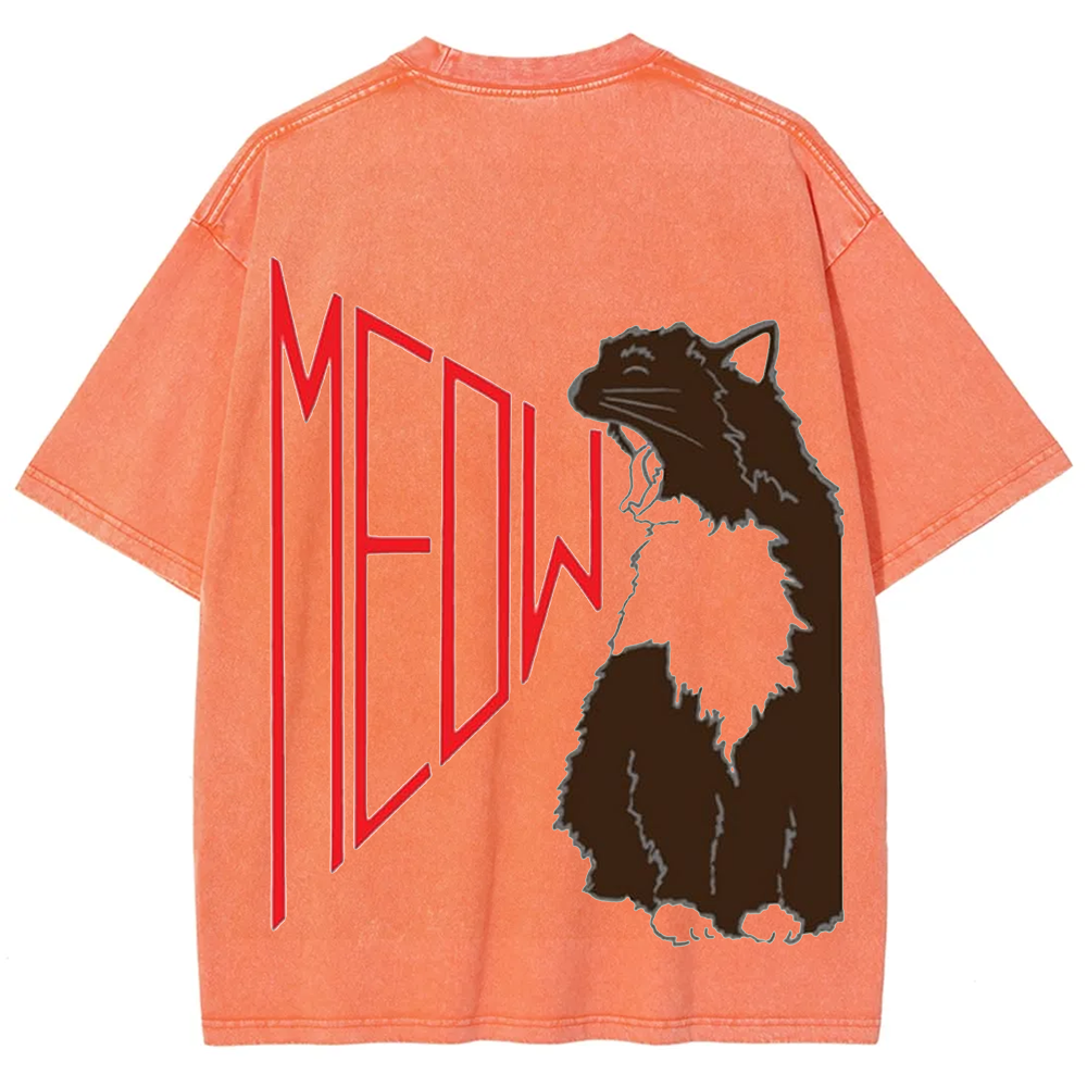Meow Cat Print Casual  T-Shirt