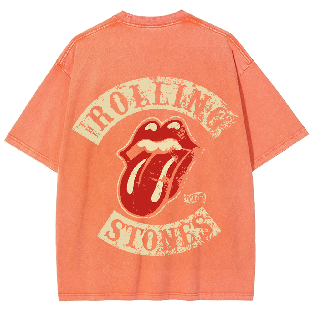 Unisex Vintage Washed Rolling Stones Rock Band T-Shirt