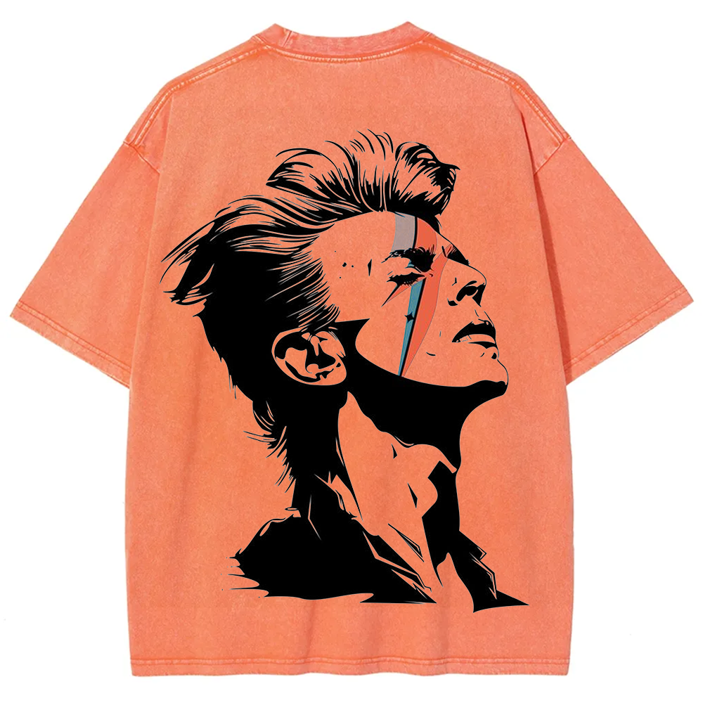 Unisex Vintage Washed David Bowie Aladdin Sane Singer T-Shirt