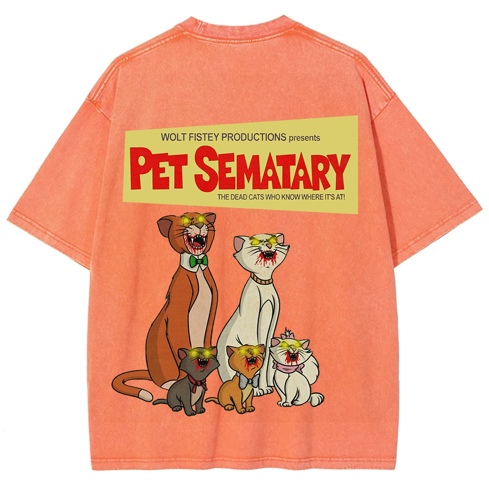 Unisex Vintage Halloween Zombie Cat Pet Sematary Art Print T-shirt