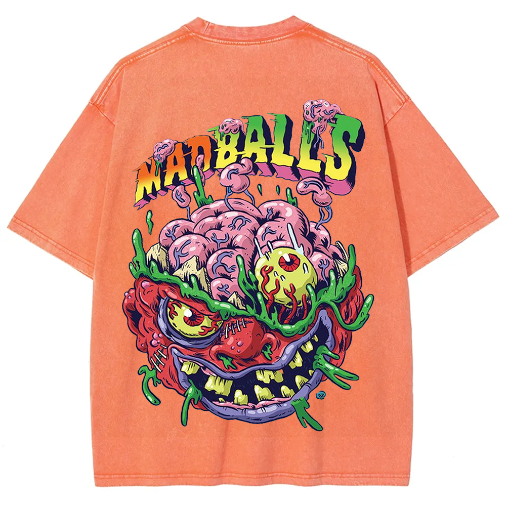 Unisex Blue Madballs Zombie Weird Print Casual  T-shirt