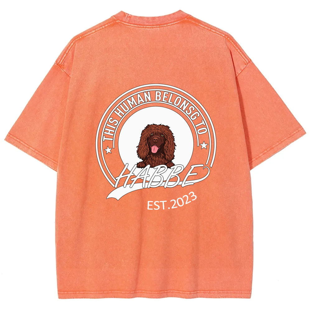 Wearishow -This Human Belongs To - Personalized Custom  WashedT-shirt