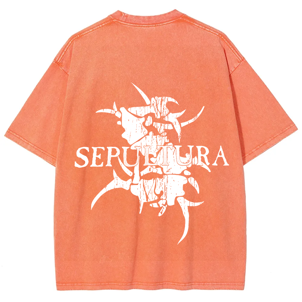 Unisex Vintage Washed Sepultura Heavy Metal Band T-shirt