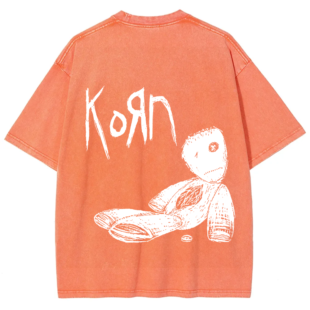 Unisex Vintage Washed Korn Metal Band  T-Shirt