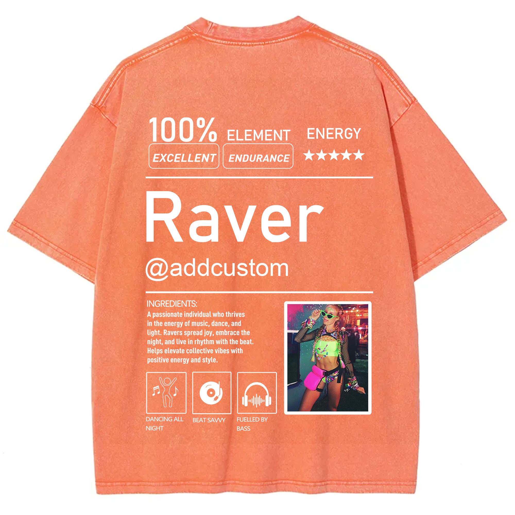 Addcustom  Photo Raver Unisex Fit Washed T-Shirt wearishow