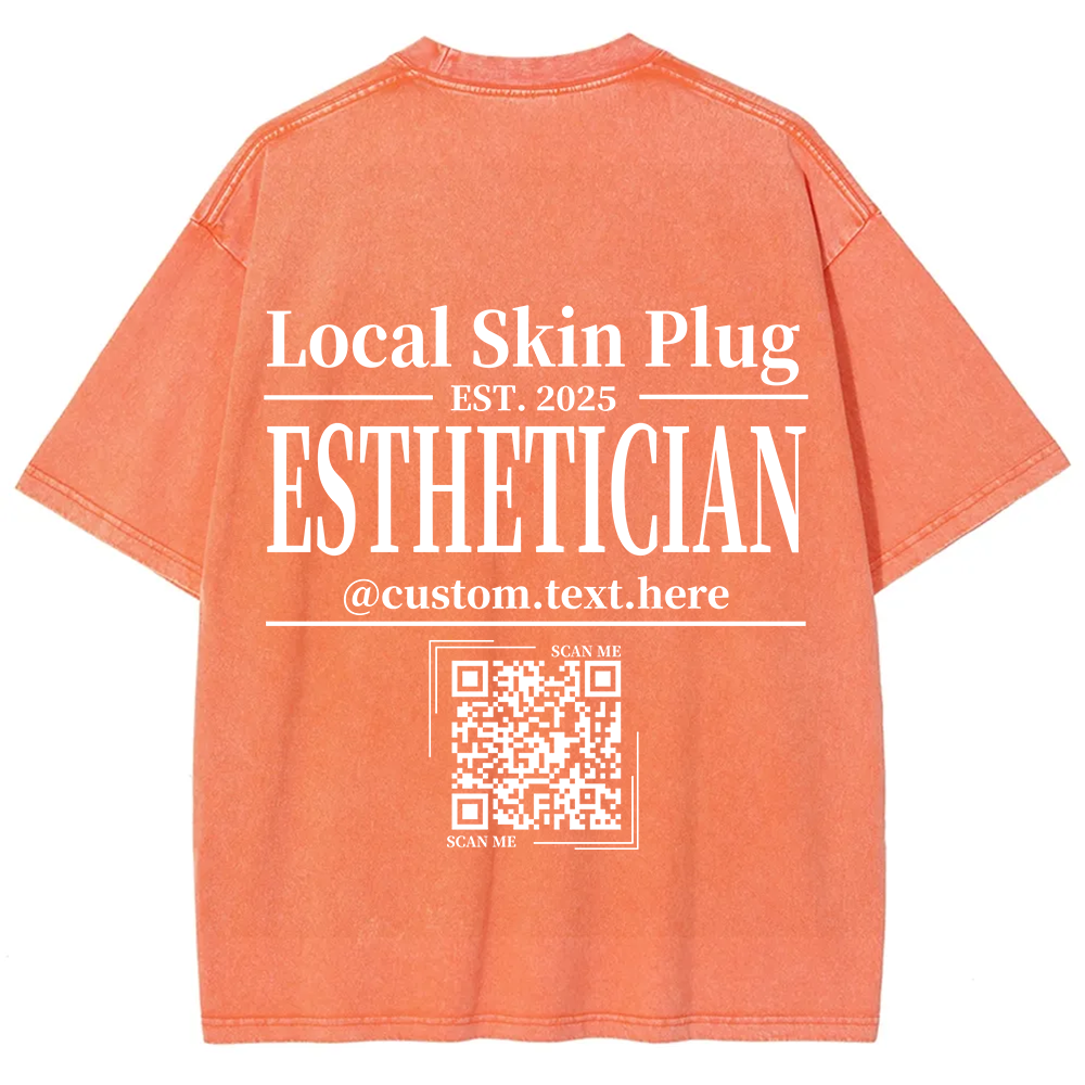 Esthetician Addcustom QR Code Name Unisex Fit Washed T-Shirt