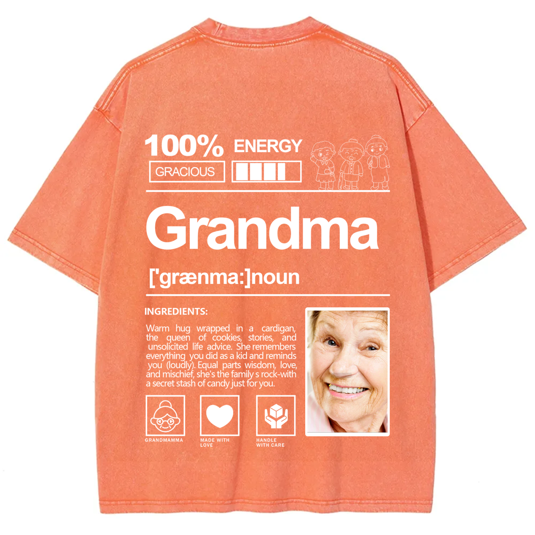 Addcustom Photo Grandma Washed T-Shirt