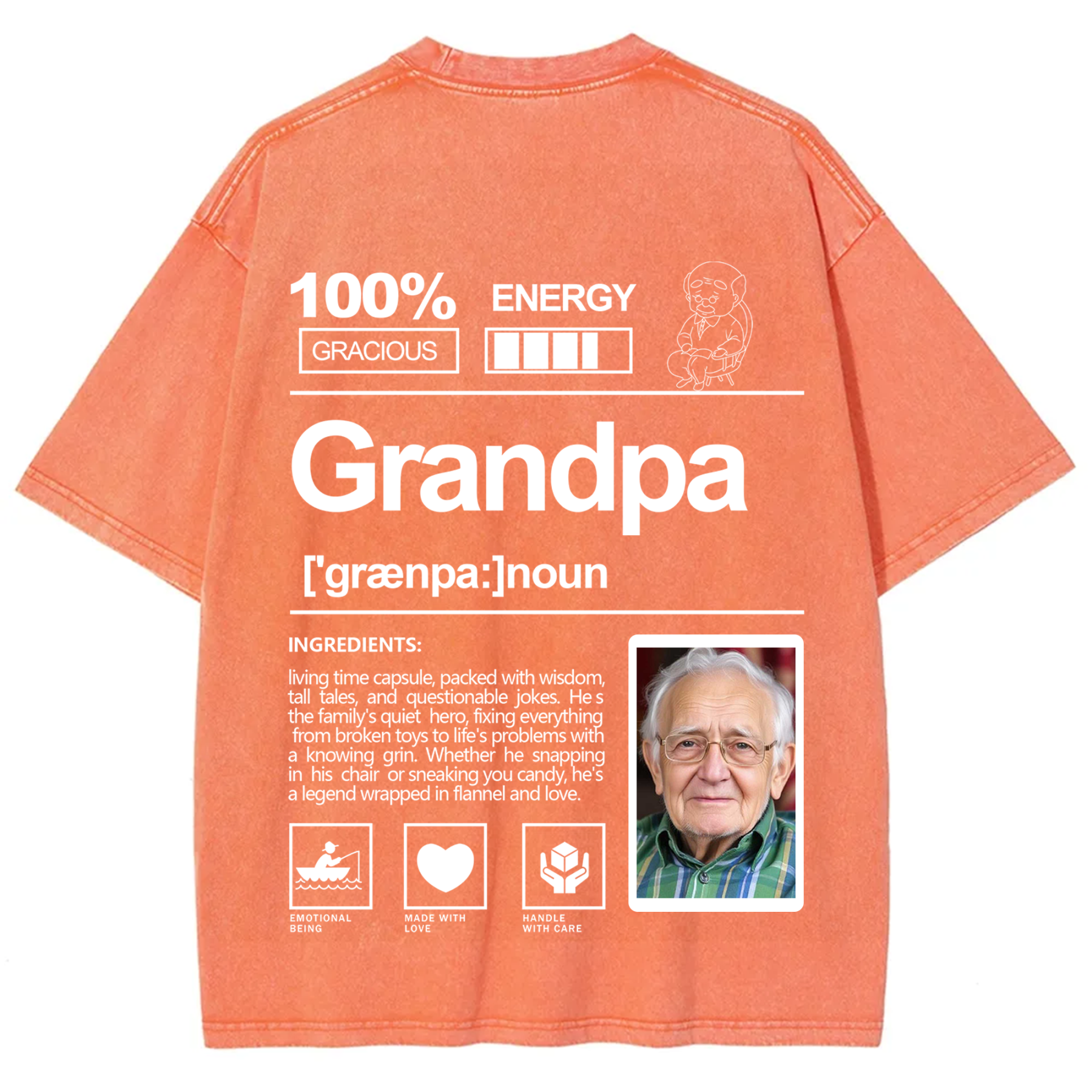 Addcustom Photo Grandpa Washed T-Shirt