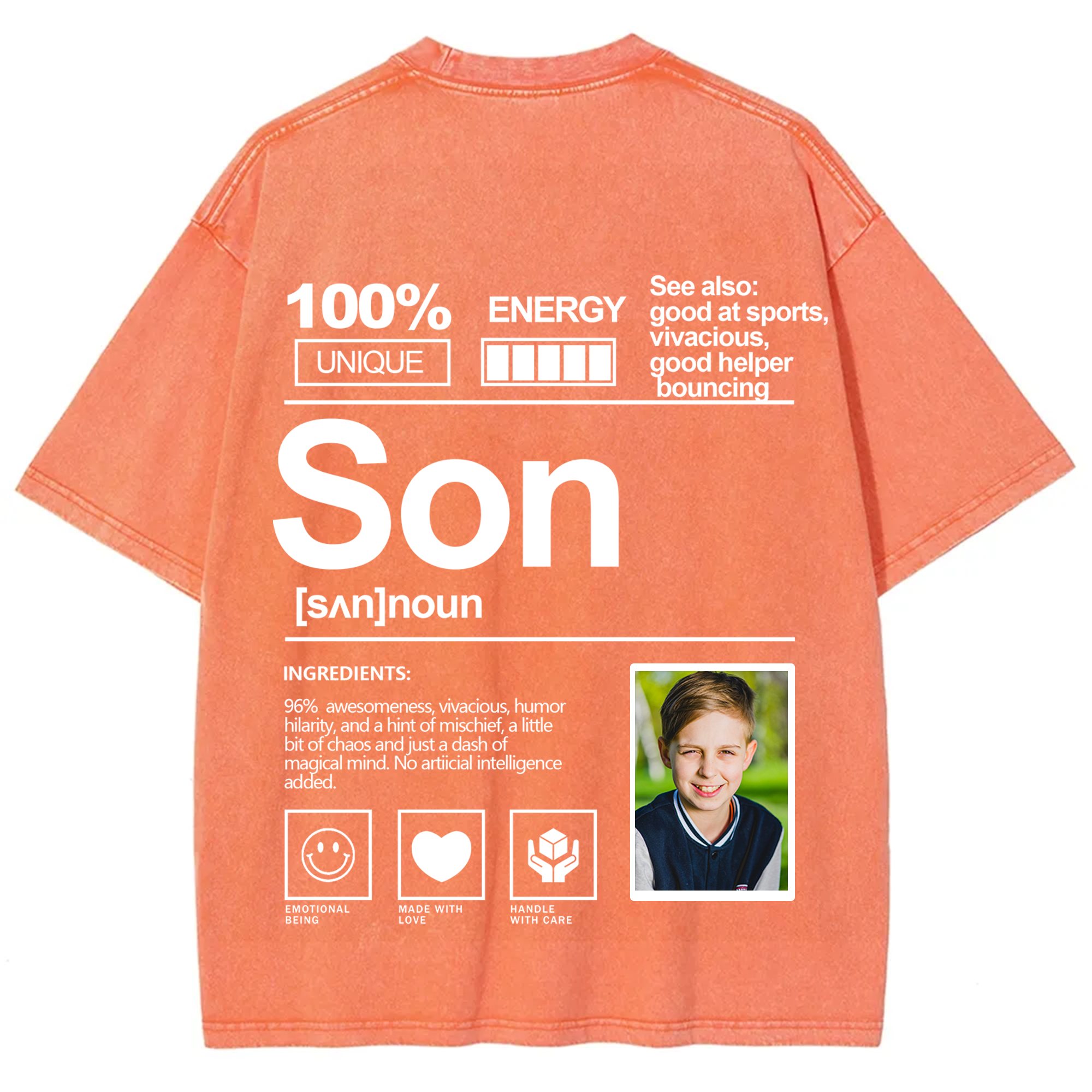 Addcustom Photo Son Washed T-Shirt