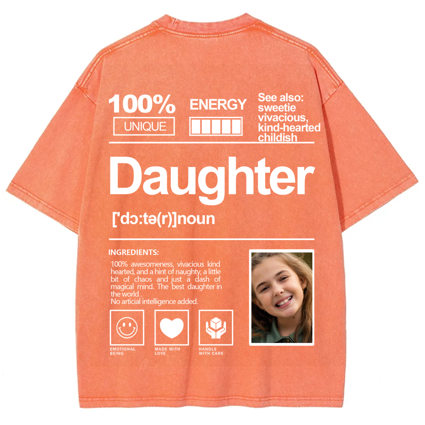 Addcustom Photo Daughter Washed T-Shirt