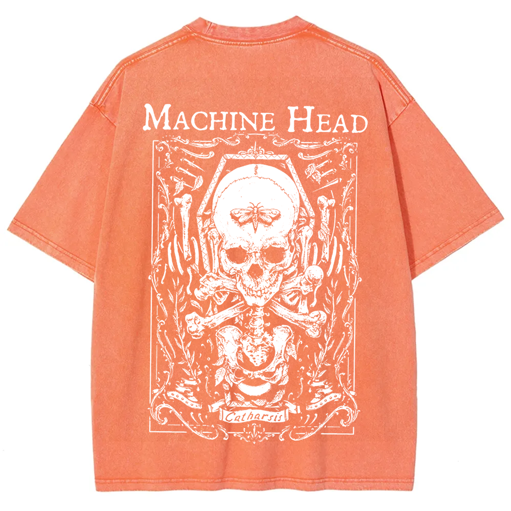 Unisex Vintage Washed Machine Head Band Heavy Meta t-Shirt