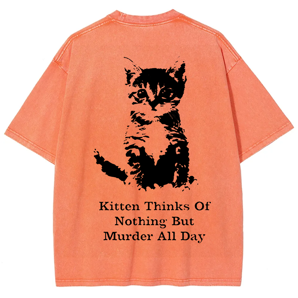Kitten Thinks Of Nothing But Murder All Day Washed t-Shirt