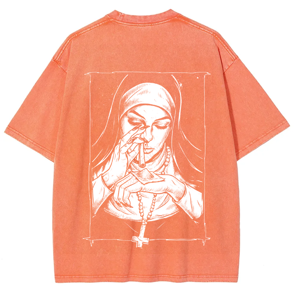 Unisex Vintage Washed  Evil Nun art t-Shirt
