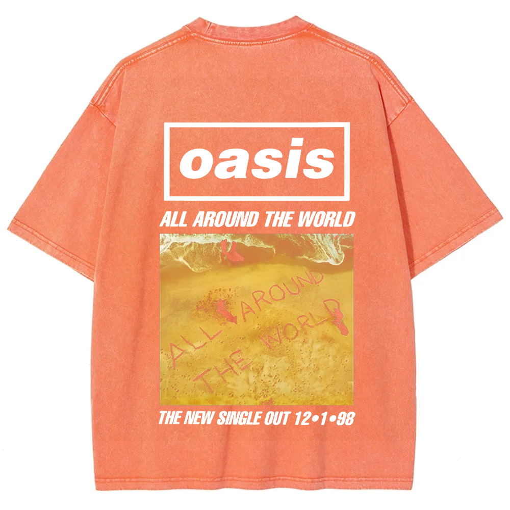 Unisex Vintage Washed Oasis Band All Around the World  t-Shirt