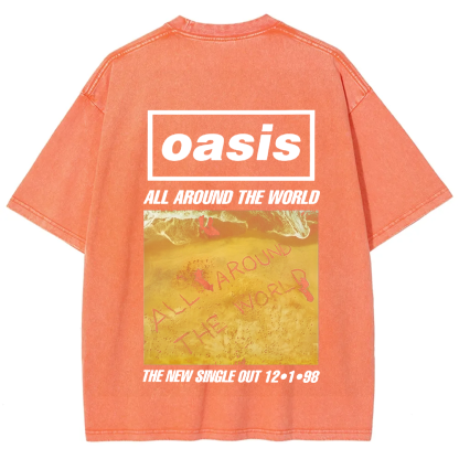 Unisex Vintage Washed Oasis Band All Around the World  t-Shirt