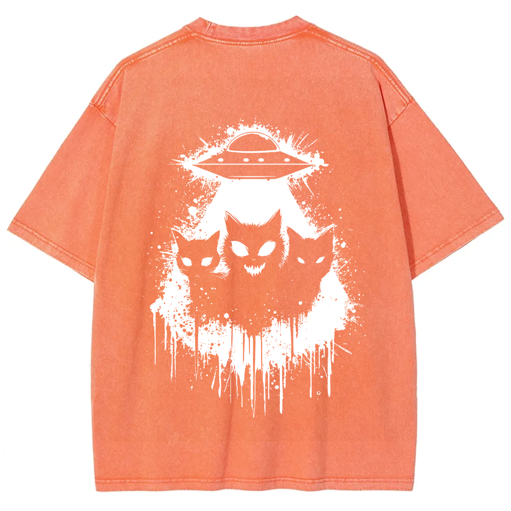 Unisex Vintage Black Cats Cat Face UFO On t-Shirt