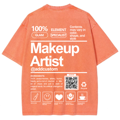 Wearishow Makeup Artist Addcustom QR Code Unisex Fit Washed T-Shirt