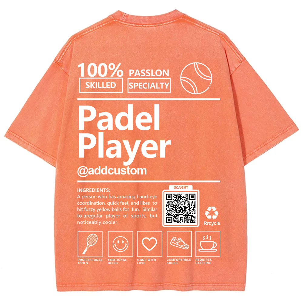 Padel player Addcustom QR Code Unisex Fit Washed T-Shirt wearishow