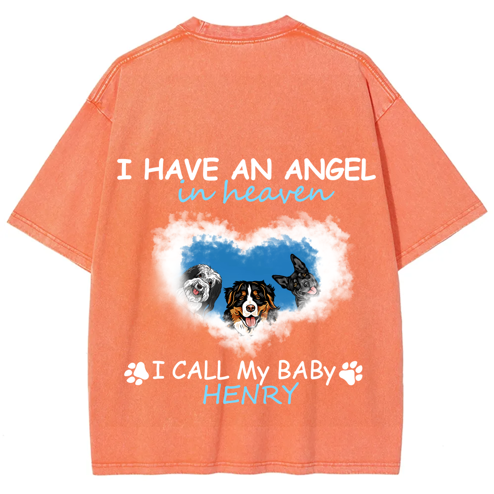Have An Angel In Heaven - Personalized Custom Unisex Fit Washed T-Shirt wearishow