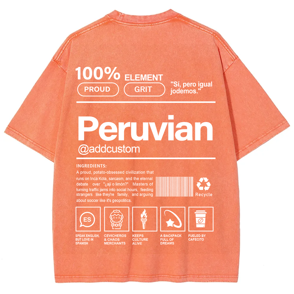 Peruvian Addcustom Unisex Fit  Washed T-Shirt