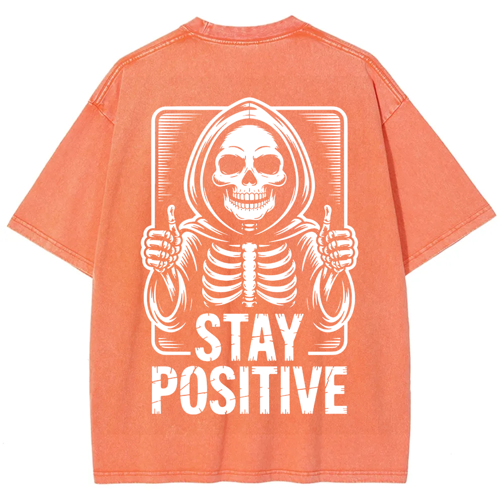 Unisex Vintage  Stay Positive Skeleton Sticker t-Shirt