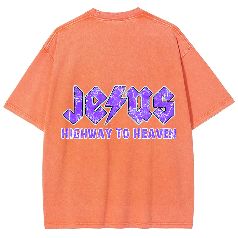 Jesus Highway To Heaven Unisex Fit Washed T-Shirt