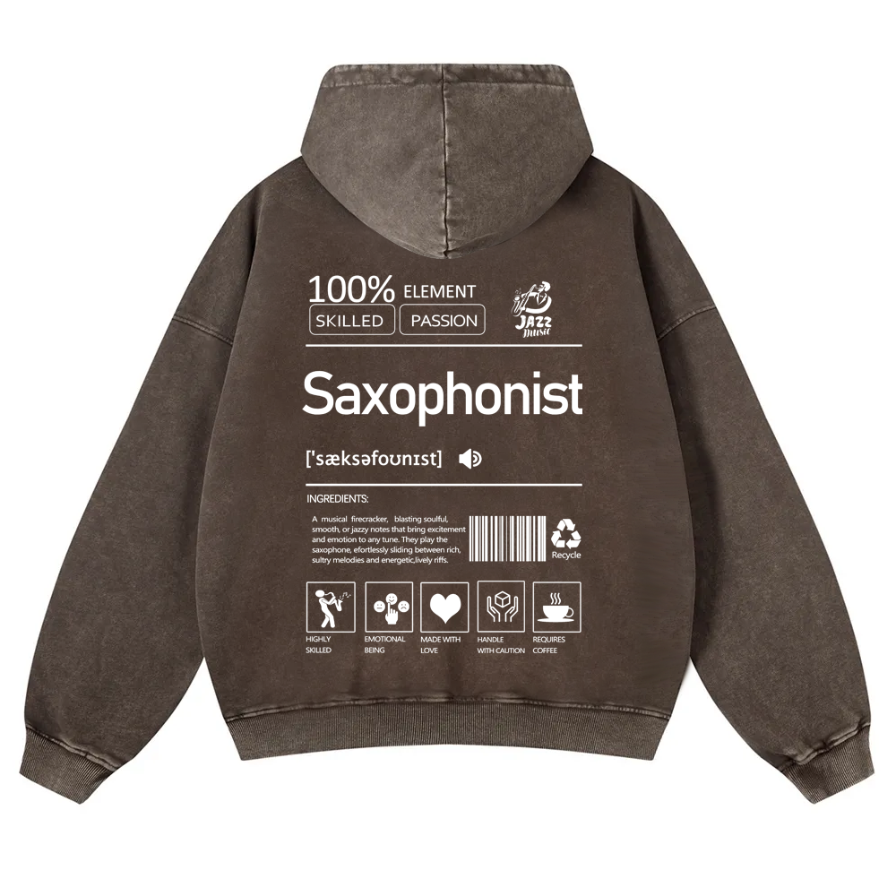 Saxophonist Unisex Casual Washed Hoodie wearishow