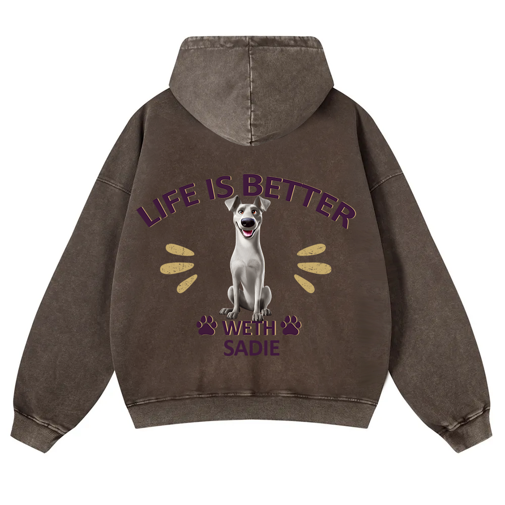 Better Life With My Dog - Personalized Custom Unisex Washed Hoodie wearishow