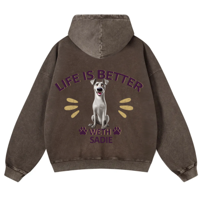 Better Life With My Dog - Personalized Custom Unisex Washed Hoodie wearishow