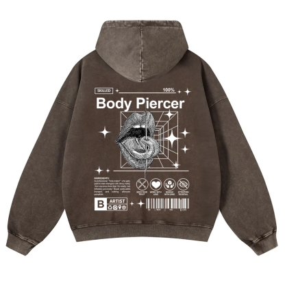 Body Piercer Casual Washed Hoodie wearishow