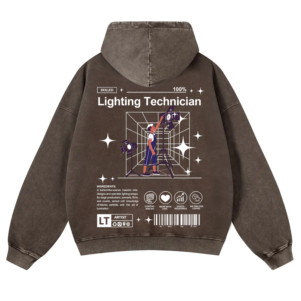 Lighting Technician Washed Hoodie wearishow