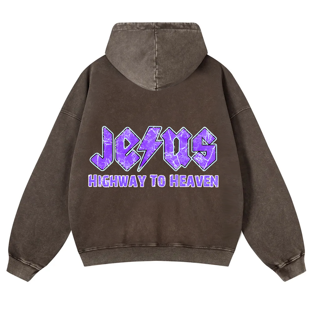 Jesus Highway To Heaven Washed Hoodie wearishow