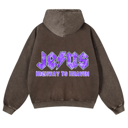 Jesus Highway To Heaven Washed Hoodie wearishow