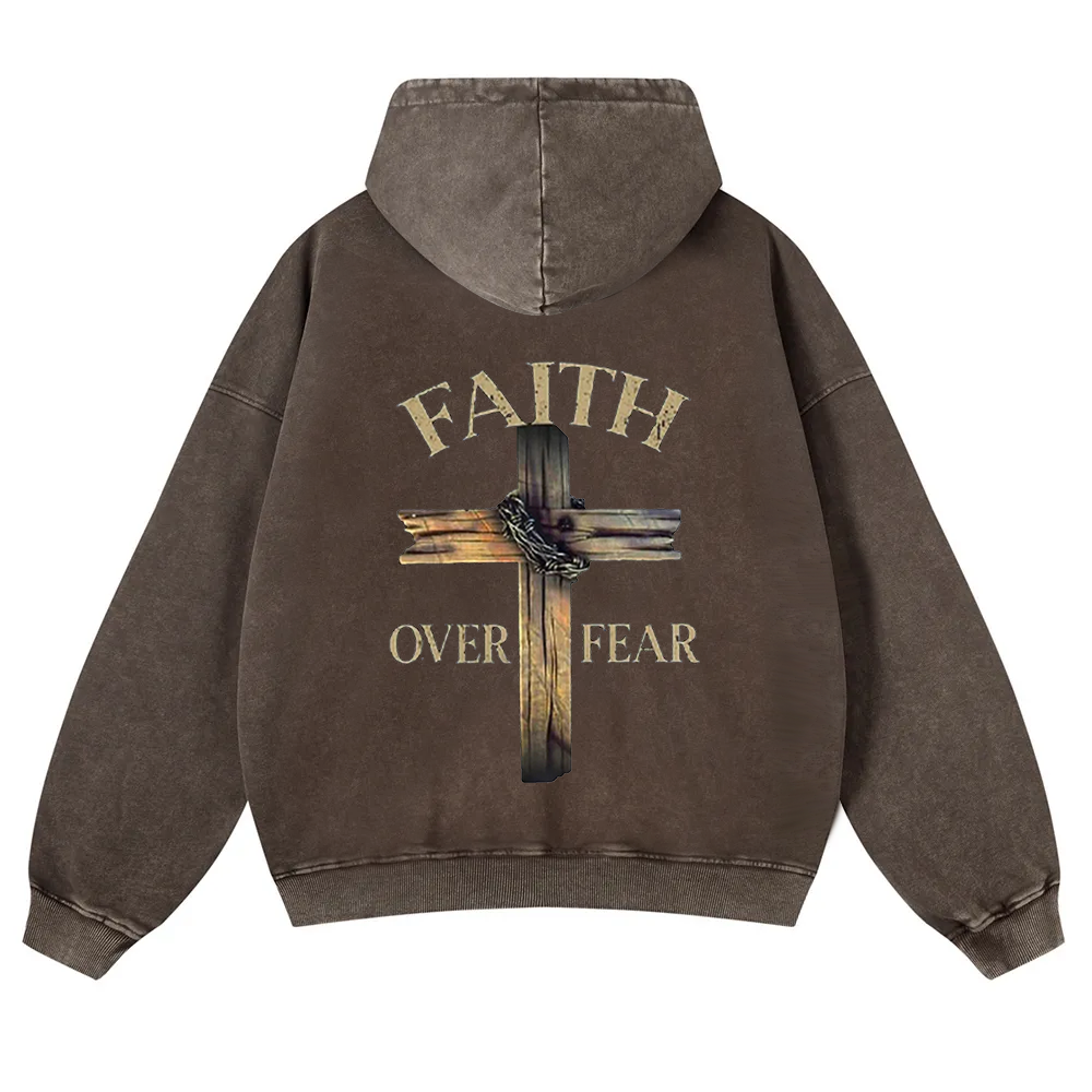 Faith Over Fear Cross  Washed Hoodie wearishow