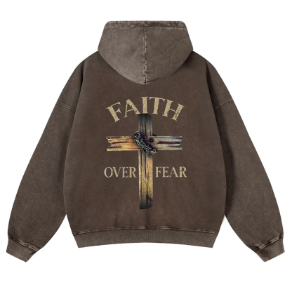 Faith Over Fear Cross  Washed Hoodie wearishow