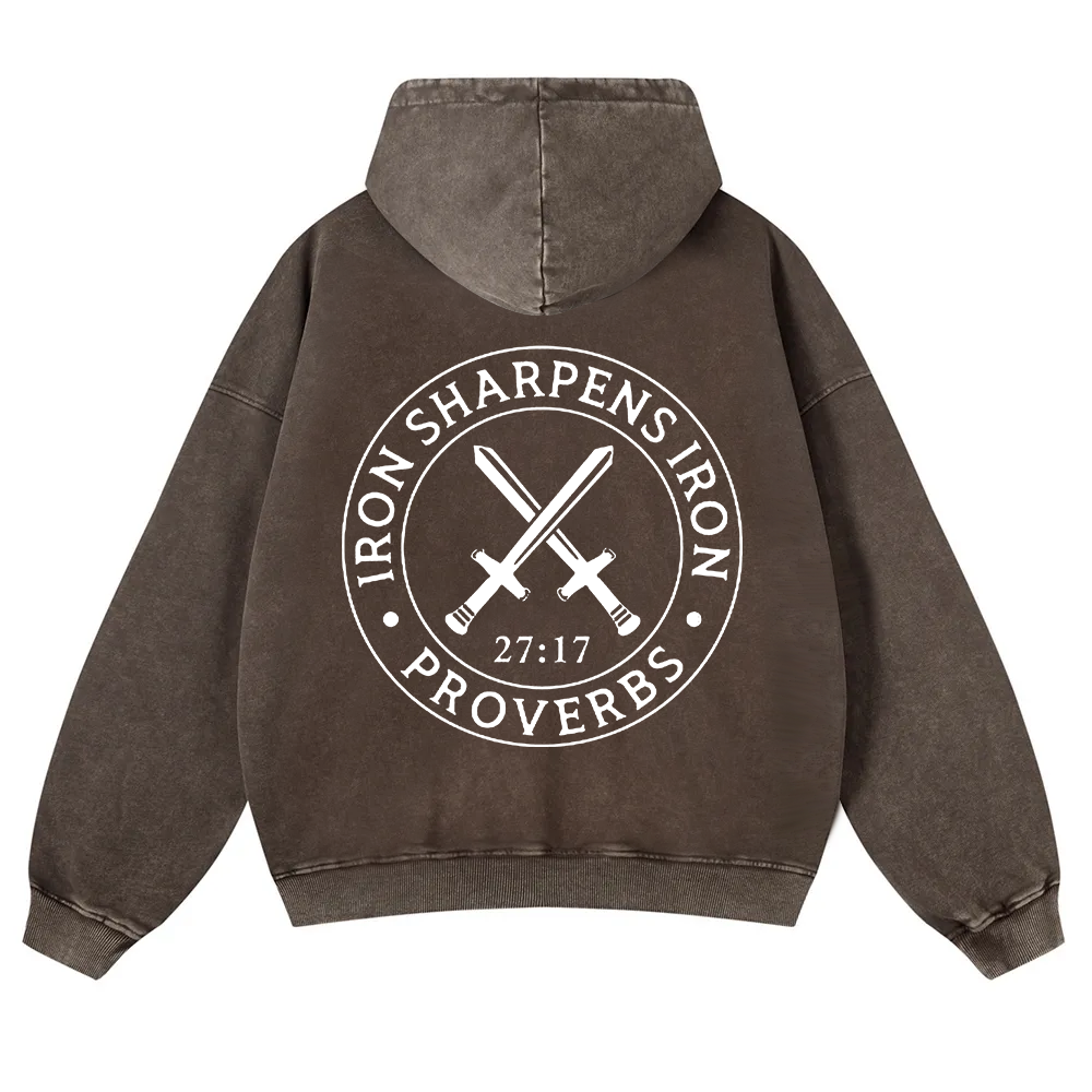 Iron Sharpens Iron PRVOERBS 27:17 Christian Washed Hoodie wearishow
